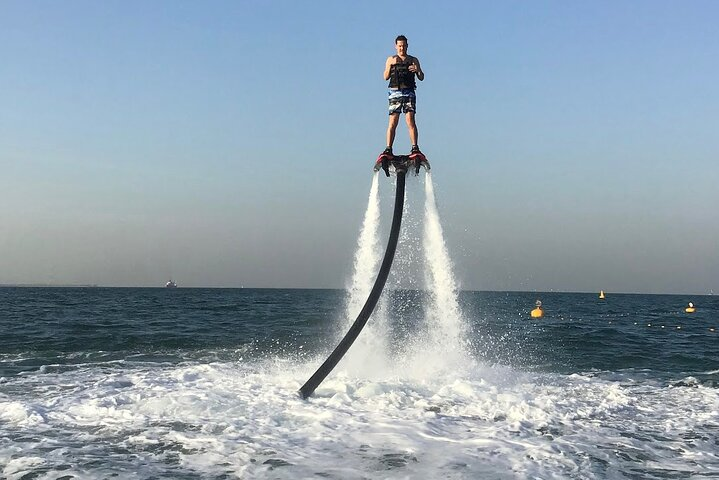 Experience the rush of flying above the stunning waters of Dubai soaring up to 14 meters while enjoying complete freedom and safety in this unforgettable aquatic adventure.